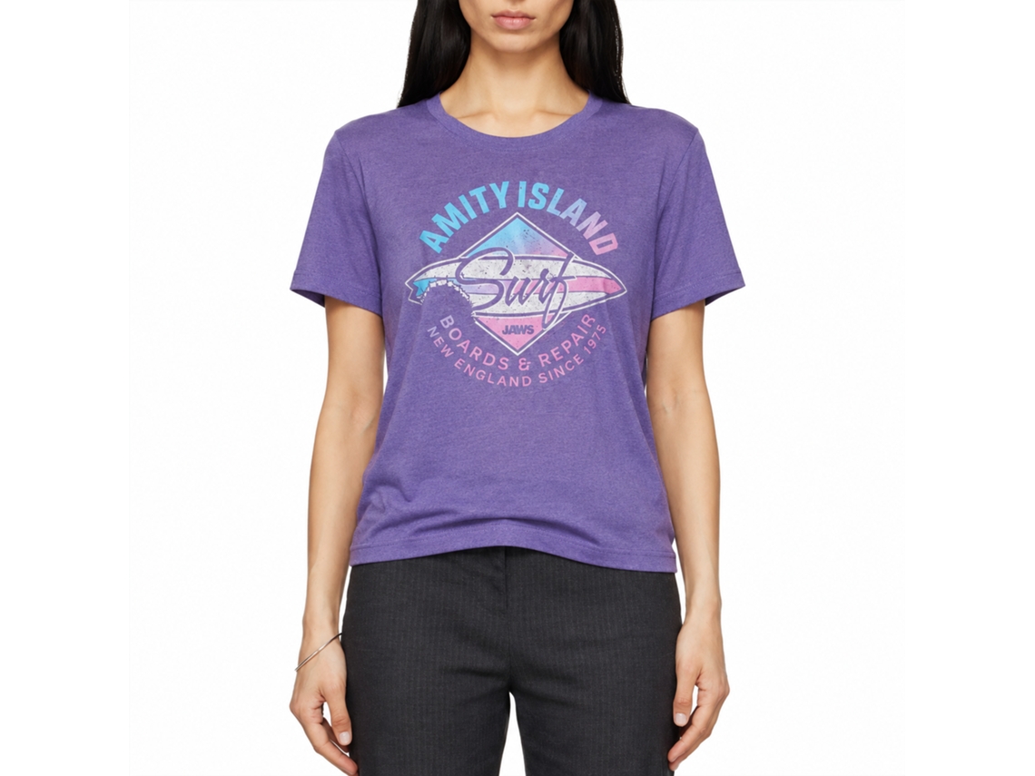 Rockinstone Jaws Movie Amity Island Surf Heather Purple Adult T-shirt Size:m