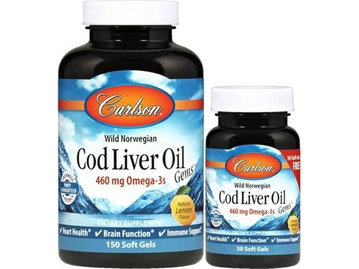 Suplemento Alimentar CARLSON LABS Gemas De Óleo De Fígado De Bacalhau Norueguês Selvagem (150 + 30 cápsulas)