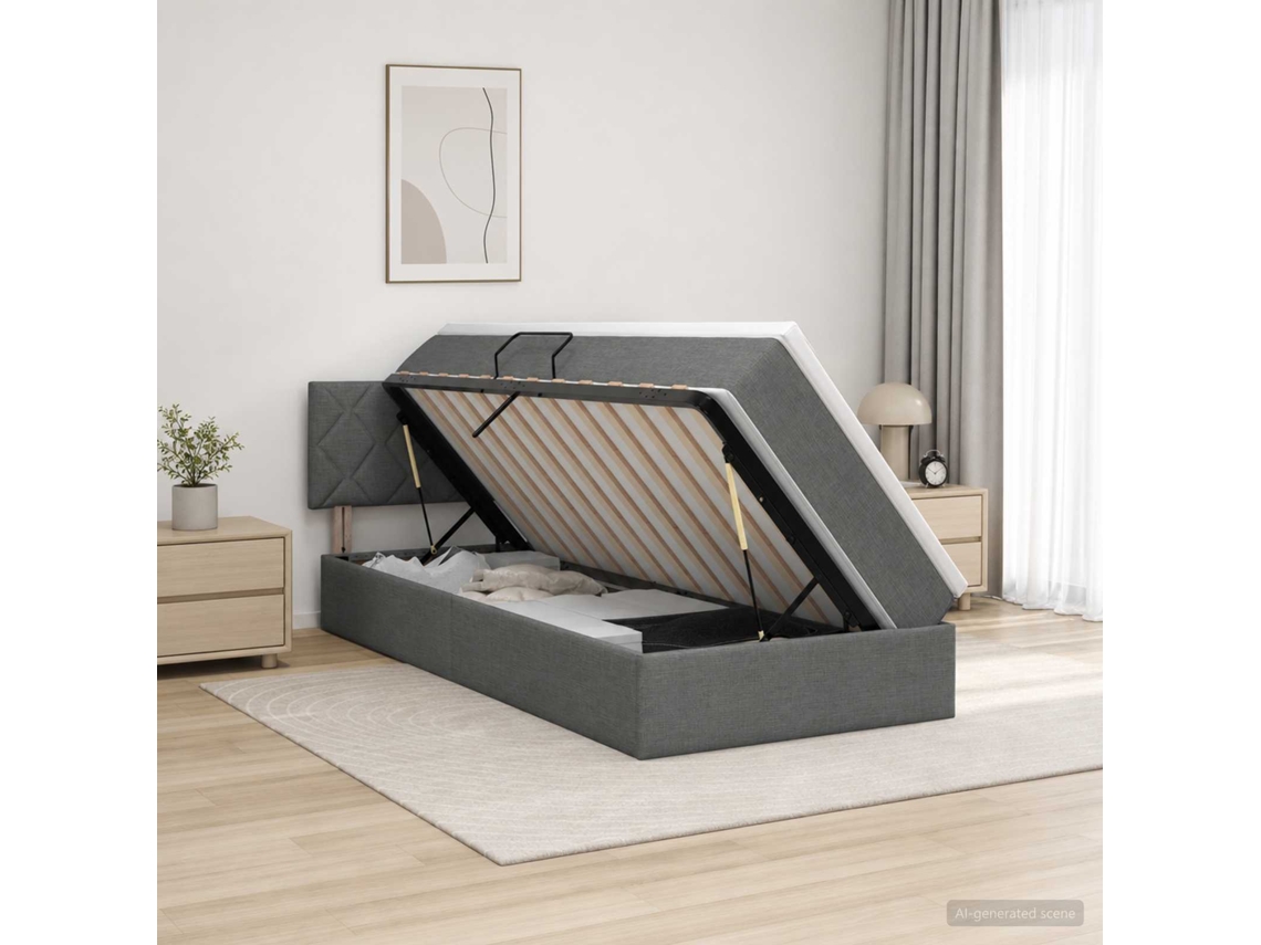Vidaxl Cama Com Arrumação E Colchão Cinzento-escuro 90 X 190 Cm Veludo