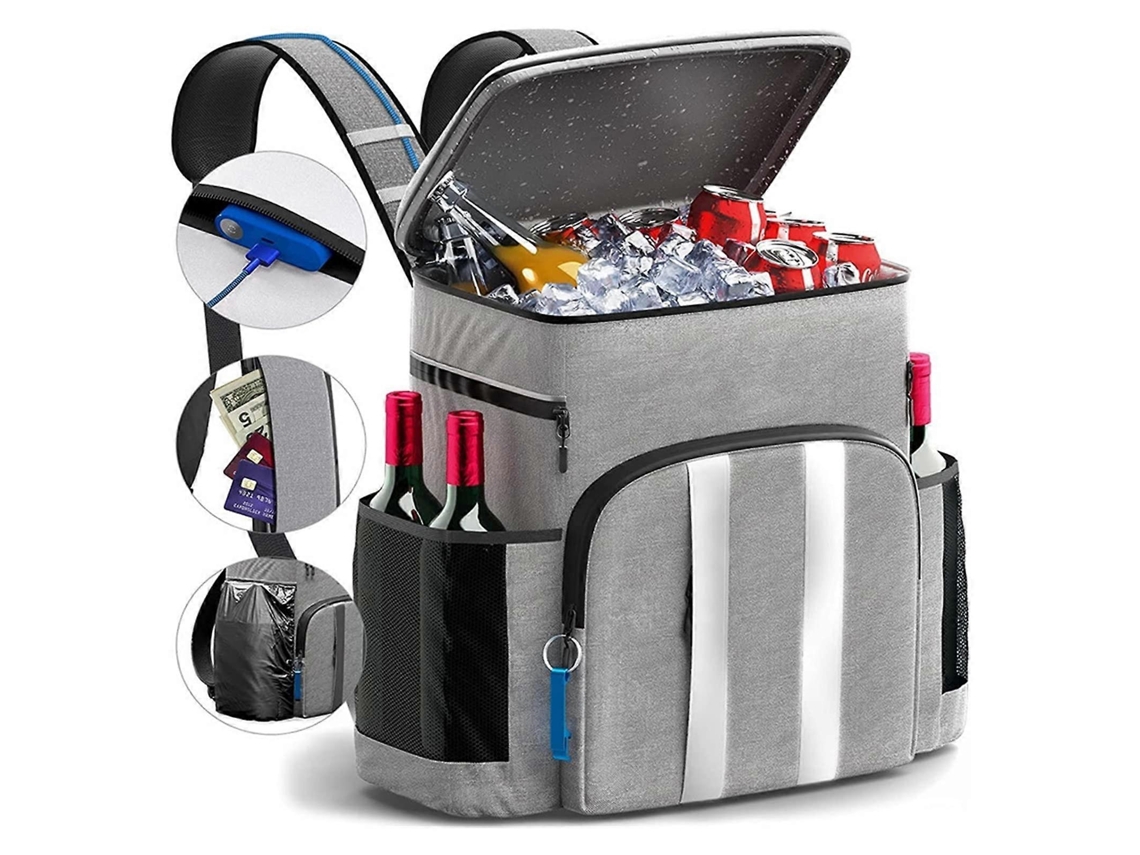 Mochila Térmica Impermeável De 40 Litros Com Grande Capacidade Para Piqueniques Ao Ar Livre E Armazenamento De Cerveja, Cinza.