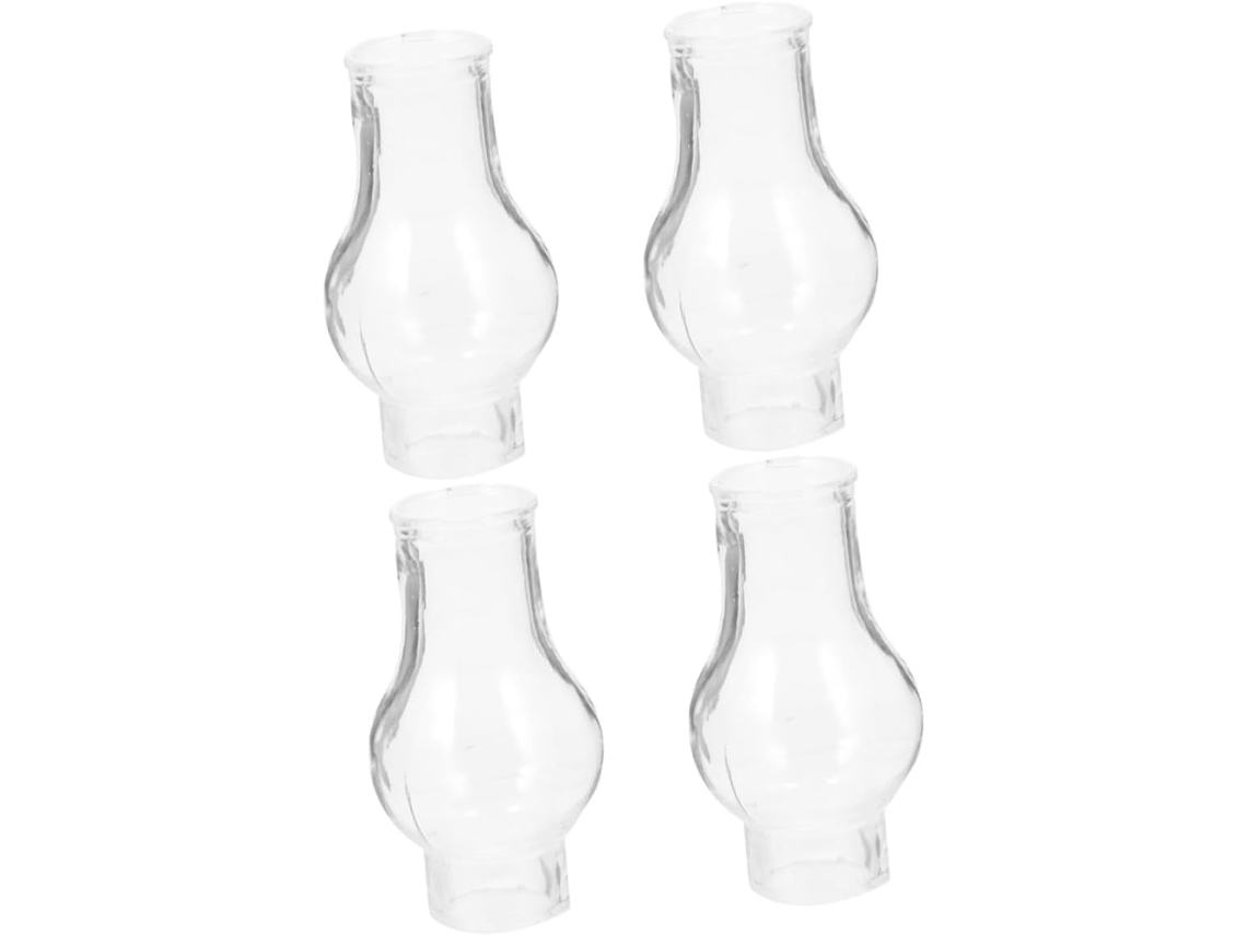 Conjunto De 4 Abajures De Vidro Grosso Para Lamparinas A Óleo, Com Design À Prova De Vento Para Uso Externo.