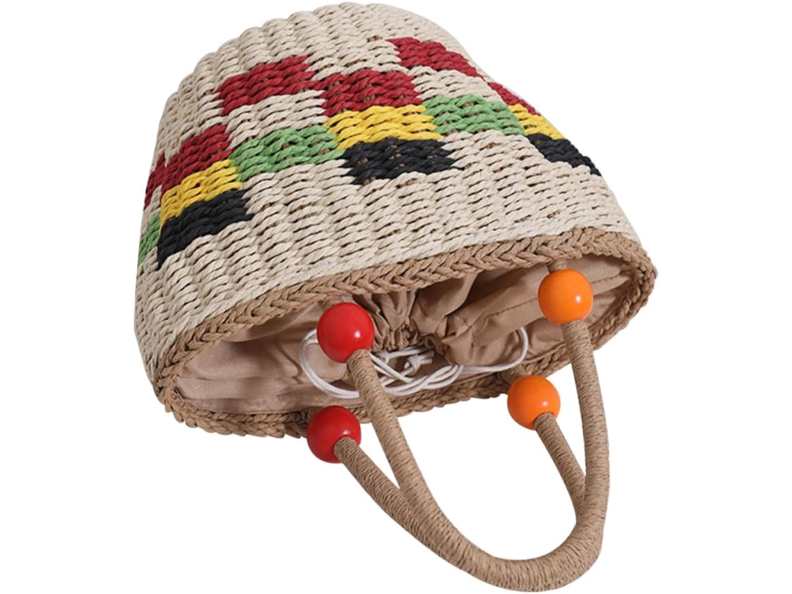 Bolsa/sacola Grande De Palha Natural Trançada Com Alça De Ombro Para Piqueniques.
