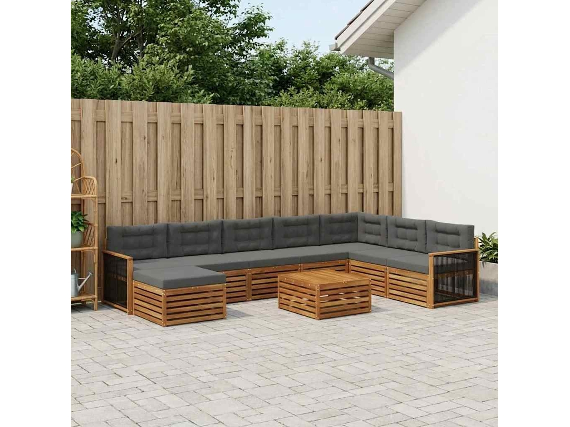 Vidaxl Conjunto De Sofás Para Exterior 9 Pcs Natural E Antracite
