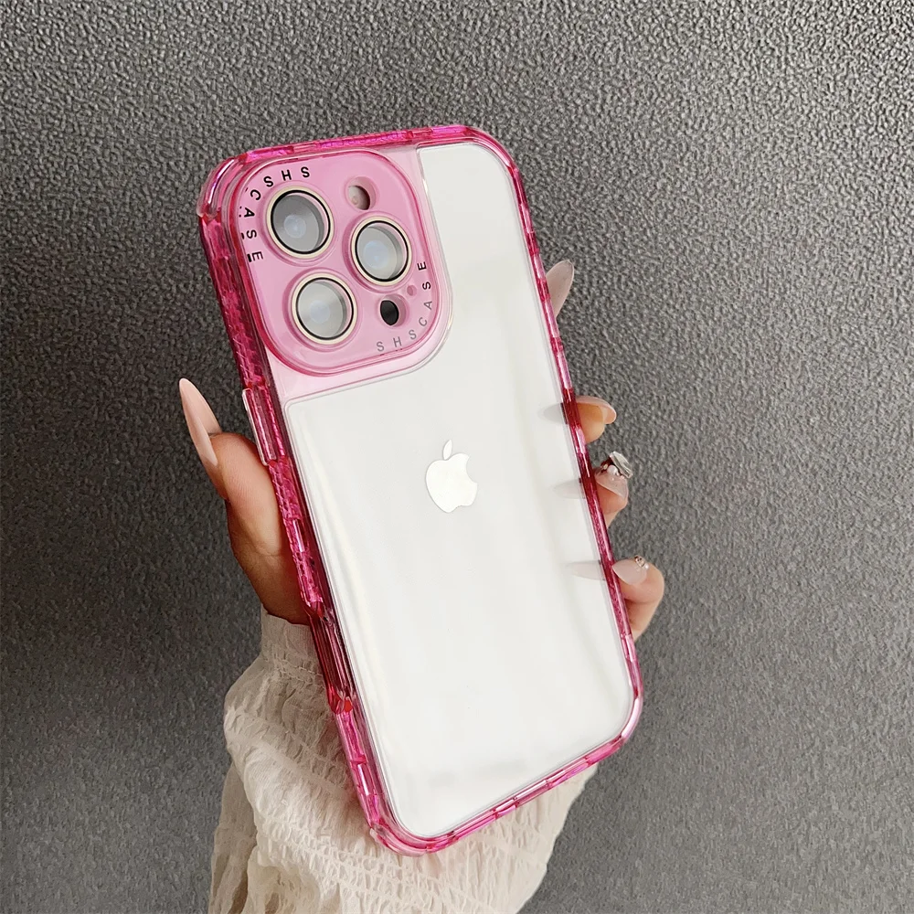 (iphone 16e, Vermelho Rosado) Capa Transparente E Resistente A Impactos Para Iphone, Ideal Para Meninas.