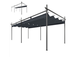 Pérgola Com Teto Retrátil De Alumínio 588x297x230 Cm Com Tecido De Poliéster Anti Uv De Jardim Cinzento Escuro