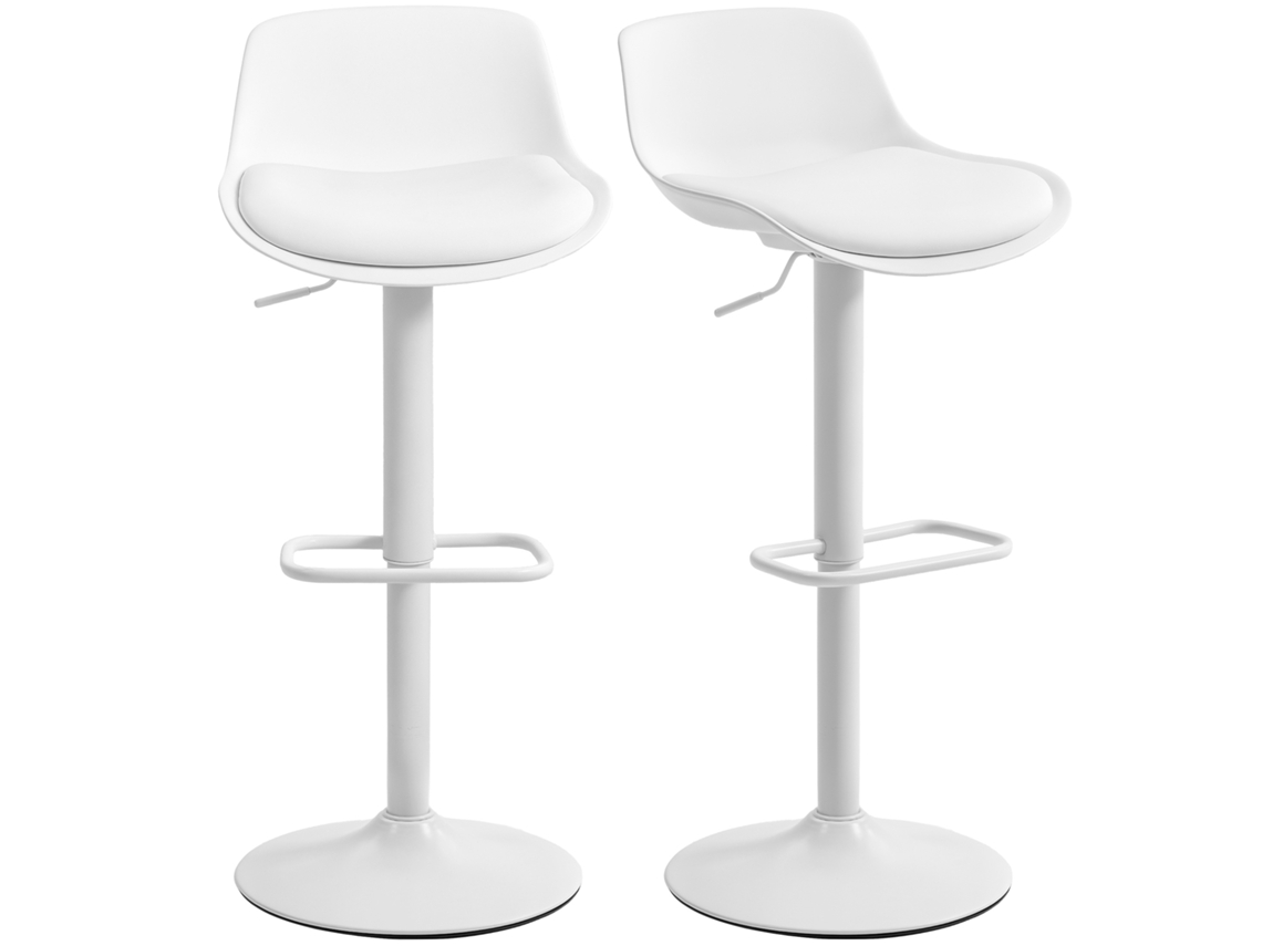 Conjunto De 2 Banquetas De Bar Com Encosto, Altura Ajustável, Assento Giratório Em Couro Pu E Apoio Para Os Pés, Brancas.