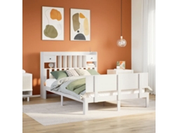 Vidaxl Cama Com Estante Sem Colchão 150x200 Cm Pinho Maciço Branco
