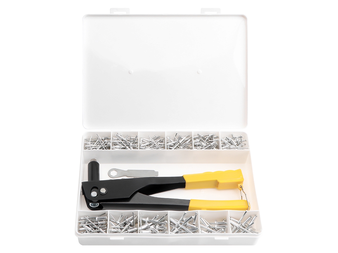 Kit de rebitadeira cega com 380 peças, conjunto de ferramentas manuais robustas e práticas.