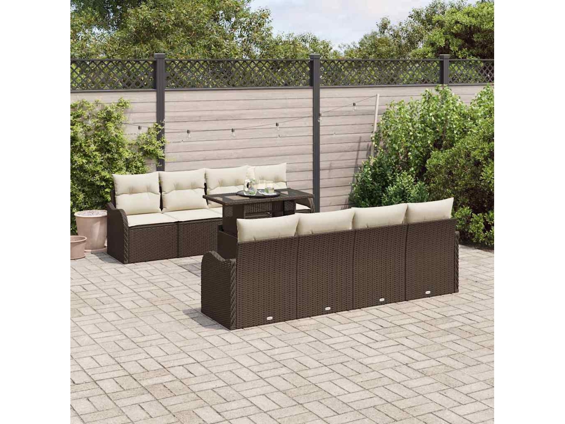 Vidaxl Conjunto De Sofá De Jardim Com Almofada 7 Pcs Castanho Vime Pe