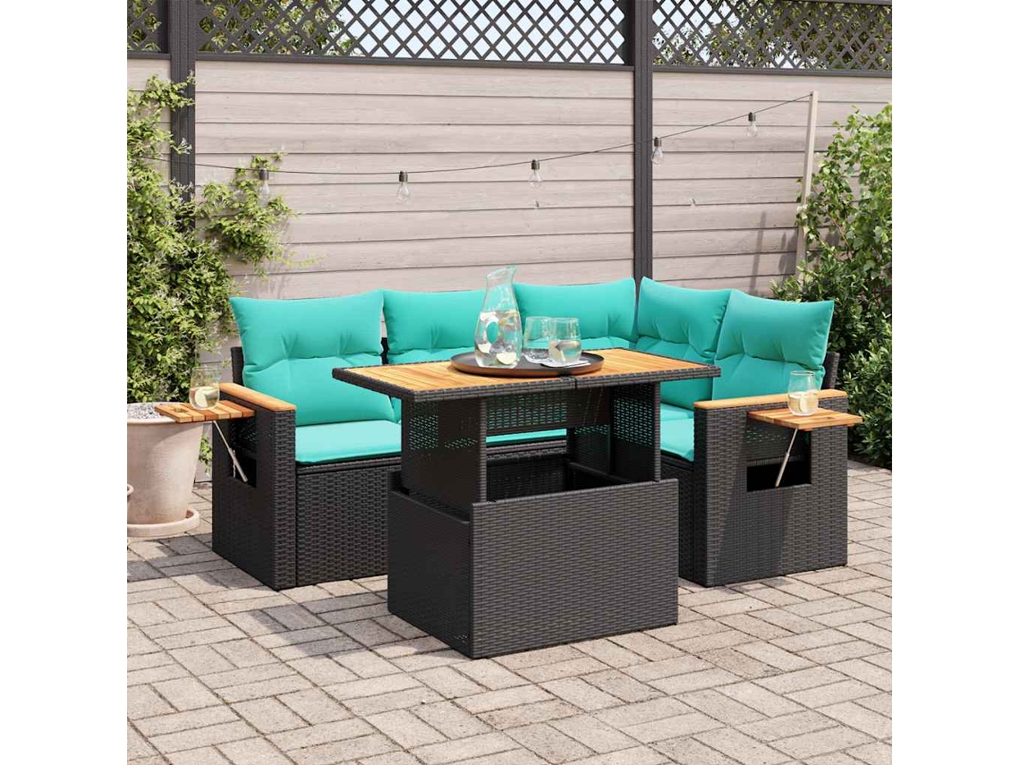 Vidaxl 5 Pcs Conjunto Sofás De Jardim Com Almofadões Acácia E Vime Pe