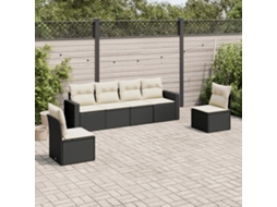 6 Pcs Conjunto Sofás De Jardim C/ Almofadões Vime Pe Preto Dkd Home Decor