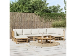 Vidaxl 8 Pcs Conjunto Lounge De Jardim Bambu C/ Almofadões Branco Nata