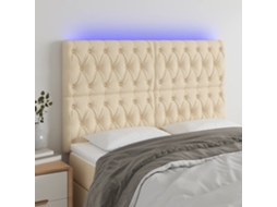 Vidaxl Cabeceira Cama C/ Luzes Led Tecido 144x7x118/128 Cm Cor Creme