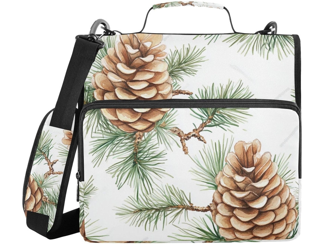 Pasta De 3 Argolas Em Formato Pinha, 8cm Com Alça E Vários Bolsos Zíper Estudantes Do Ensino Fundamental Ii
