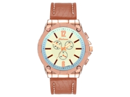 Relógio masculino de quartzo com pulseira de couro PU, estilo executivo, triplo mostrador, ouro rosa, marrom claro