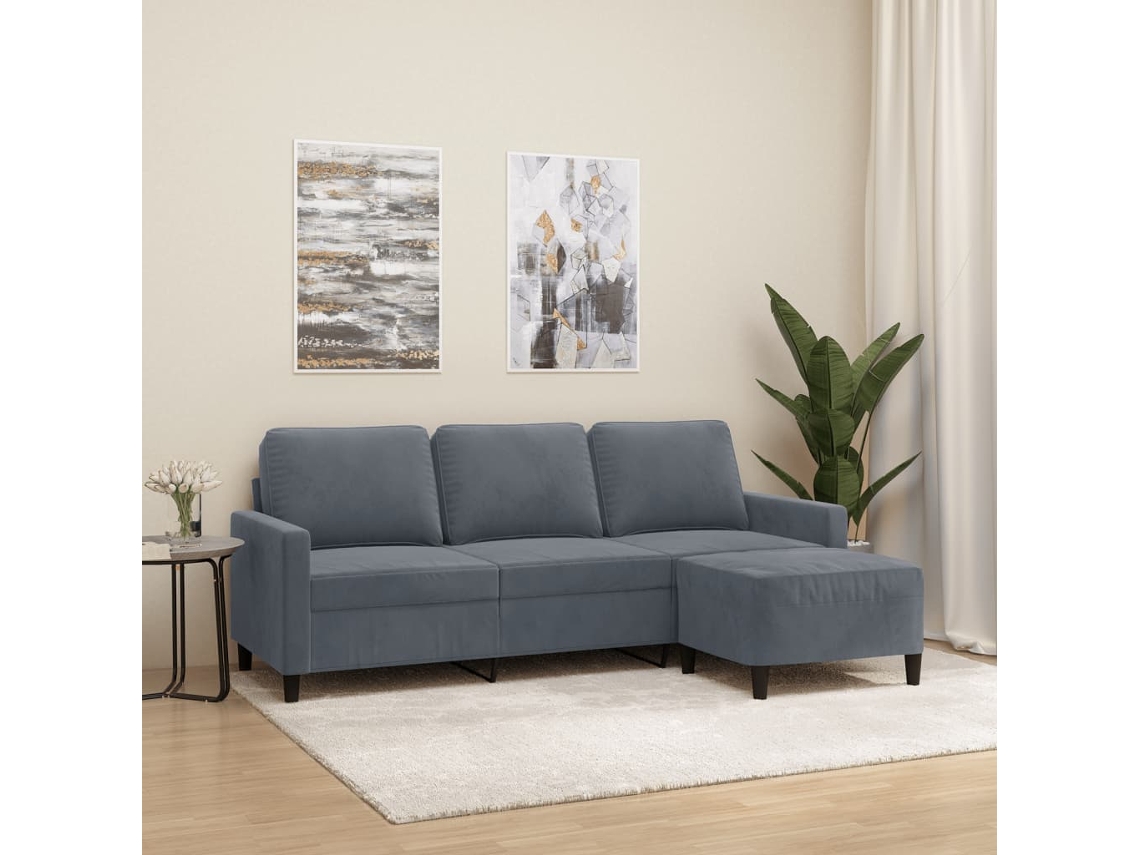 Vidaxl Sofá De 3 Lugares Com Apoio De Pés 180 Cm Veludo Cinza-escuro