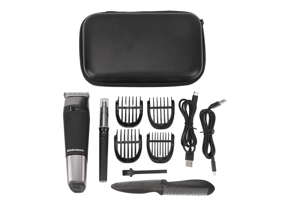 Kit De Cortapelo Com Cortador De Nariz, Lcd, 2 Velocidades, Carga Usb, Impermeável E 4 Pentes Guiadores Com Bolsa Eva