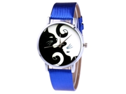 Relógio de pulso casual unissex com movimento de quartzo e pulseira de PU azul.