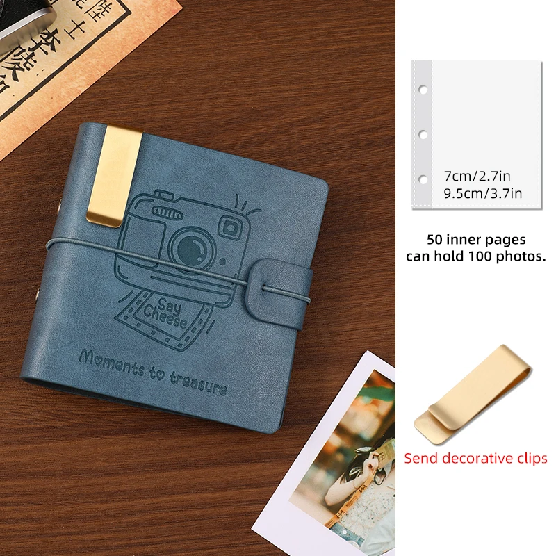 (conjunto Azul) Pacote Com 5 Álbuns, 50 Páginas, Capacidade Para 100 Fotos, Capa Em Pu, Design Com Bolso Interno.