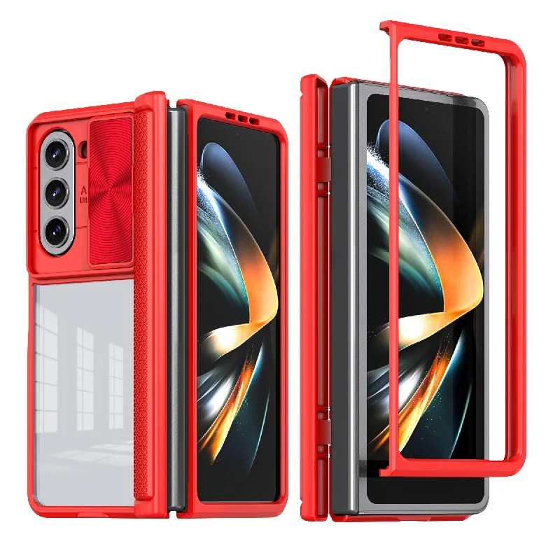 (vermelho, Galaxy Z Fold6) Capa De Acrílico Transparente Hd Com Tampa Deslizante Para A Lente Da Câmera, Estrutura Em Tpu Flexível E Pc