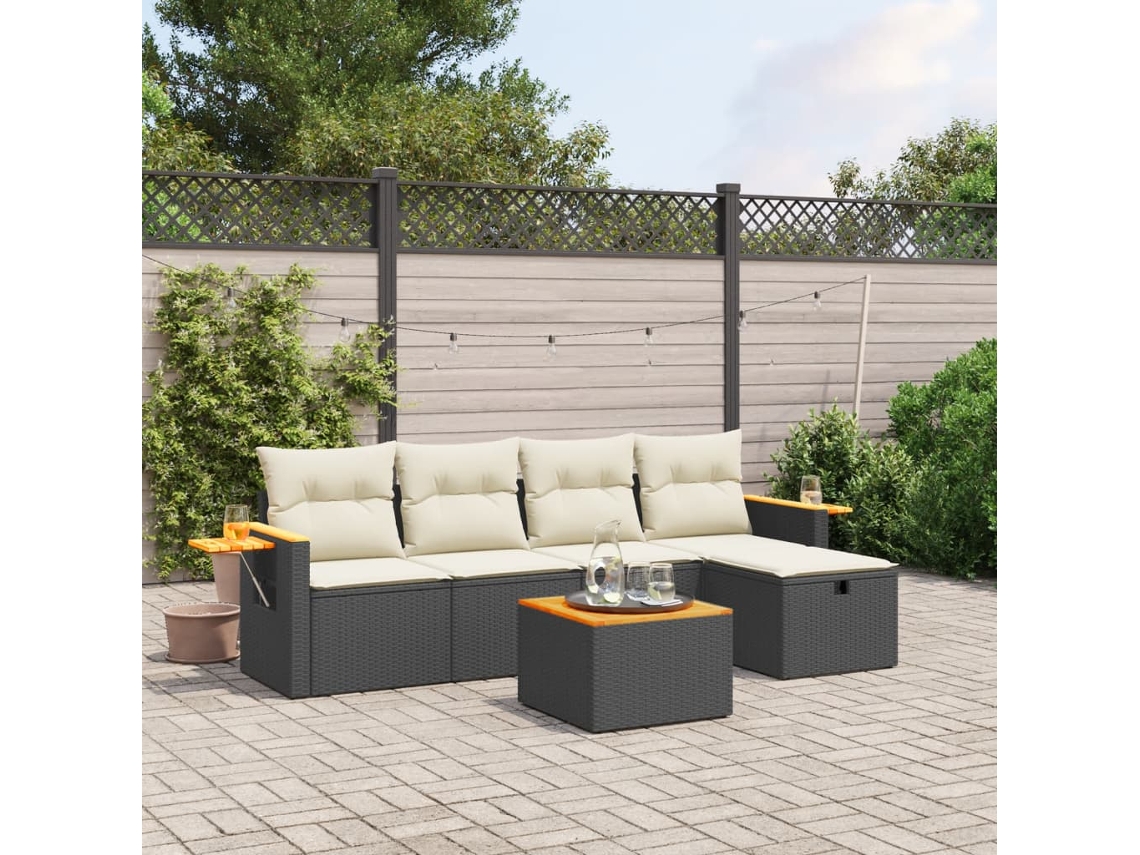 Vidaxl 6 Pcs Conjunto Sofás De Jardim C/ Almofadões Vime Pe Preto