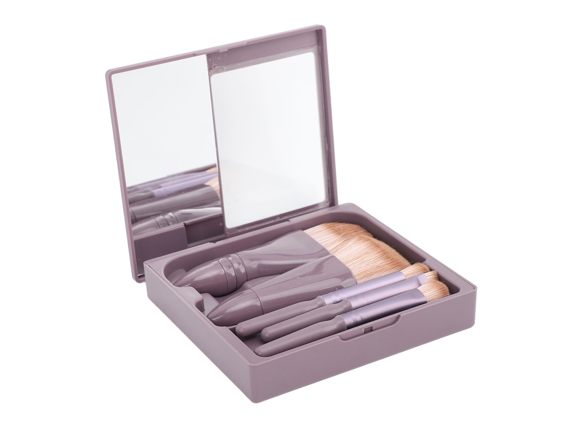 Kit De 5 Pinceis De Maquiagem Com Cerdas Macias Design Ergonomico Portatil Para Casa E Viagem Roxo
