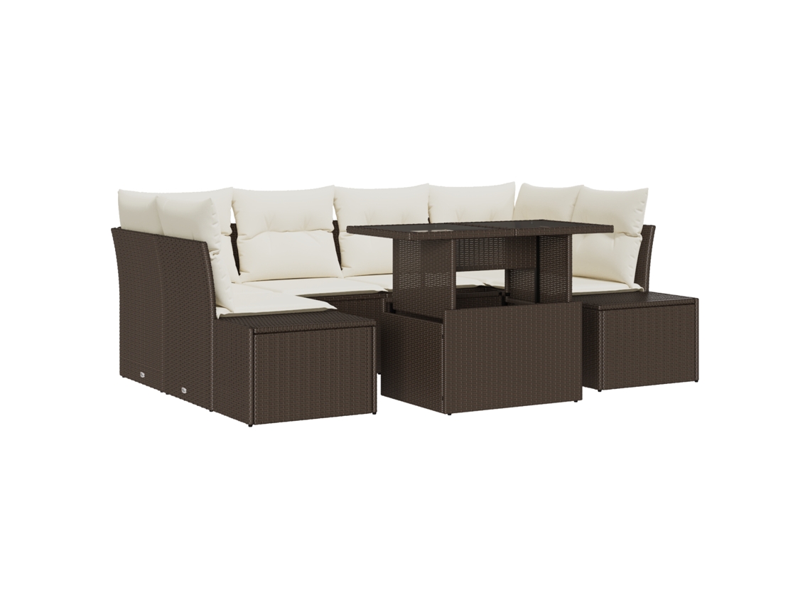 Conjunto 7 De Sofá De Jardim Vidaxl Com Almofadas Marrom Rattan Poliéster