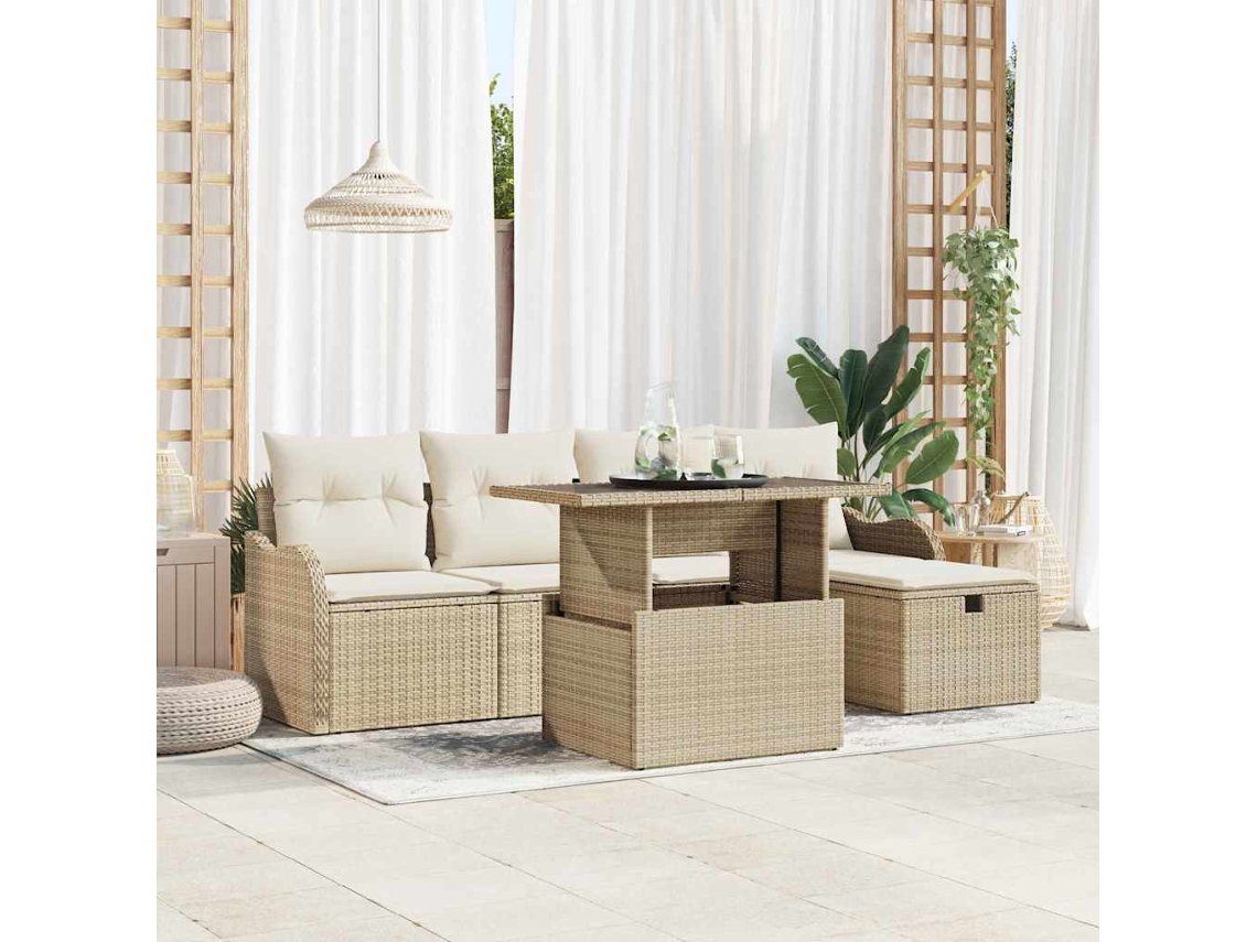 Vidaxl Conjunto De Sofá De Jardim 6 Unid. Bege Vime Pe
