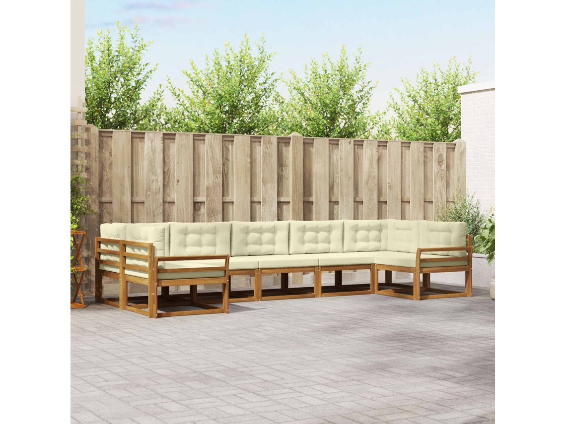 Vidaxl Conjunto De Sofás Para Exterior 7 Unid. Natural E Creme