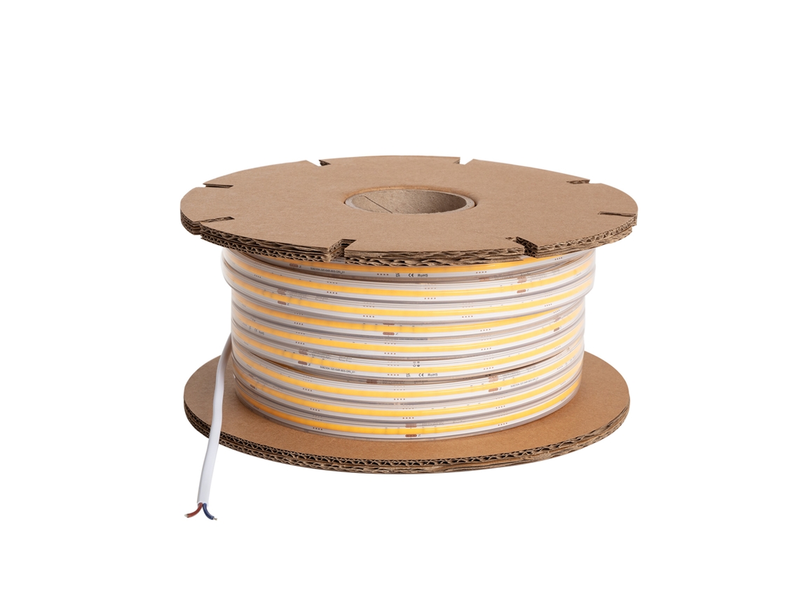 Fita Led Regulável 220v Cob Auto Rectificada 320 Led/m Rolo 50m 14w/m 1120lm/m Silicone Flex Largura 10mm Corte 25cm Ip65 2700k Branco Quente Ledkia