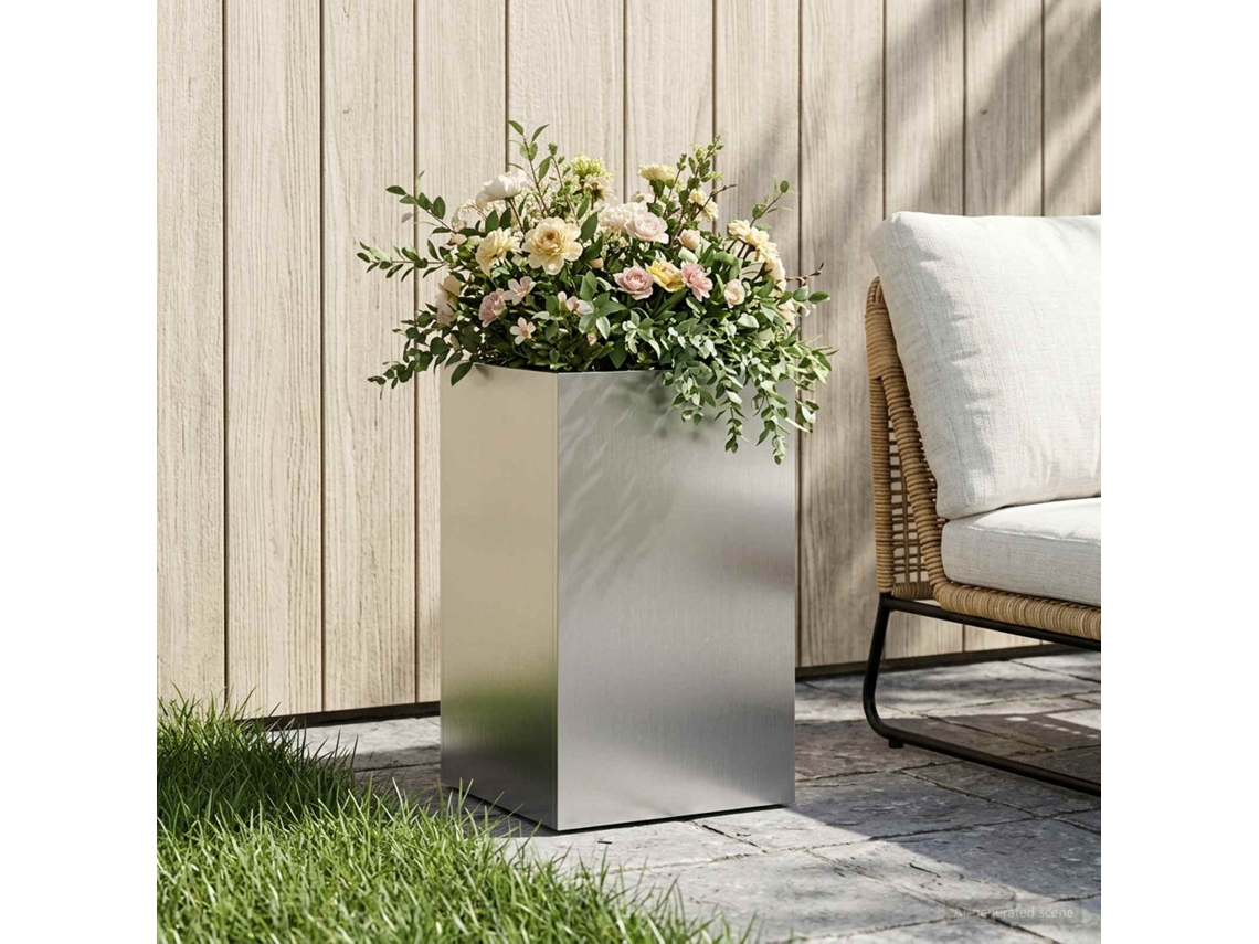 Vidaxl Vaso De Jardim Prateado 30 X 30 X 50 Cm Aço Inoxidável