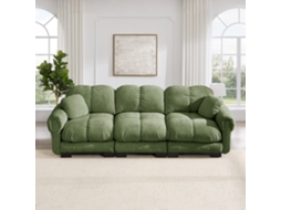 Sofá Cloud 3 Lugares Com 2 Almofadas Decorativas, Design Acolchoado, Almofadas Espessas E Encosto Ergonómico, Verde