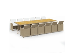 Maison Exclusive - 13 Pcs Conjunto Jantar P/ Jardim C/ Almofadões Vime Pe Bege