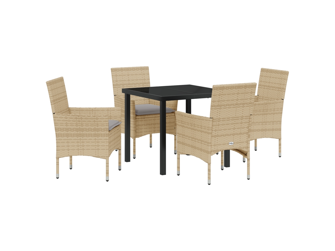 Conjunto 5 De Jantar Com Almofadas Vidaxl Rattan Sintético Bege