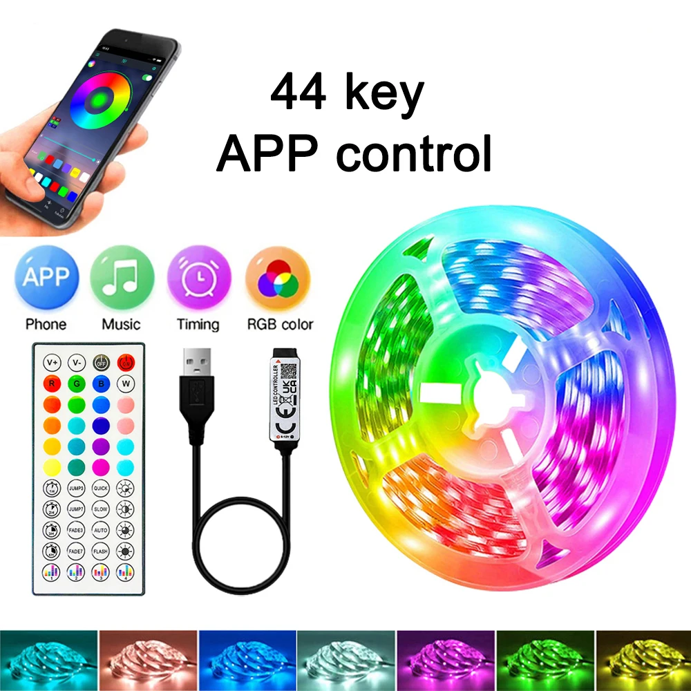Fita De Led Rgb (44 Teclas + Ritmo Musical + Aplicativo, 1 M - 3,28 Pés), 5v, Adequada Para Decoração Com Iluminação De Fundo.