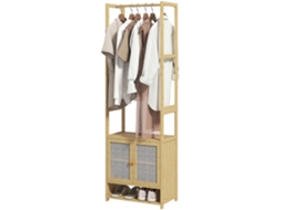 Cabideiro de Bambu com Sapateira e Prateleira ajustável barra para pendurar 53x31x168cm S/MARCA