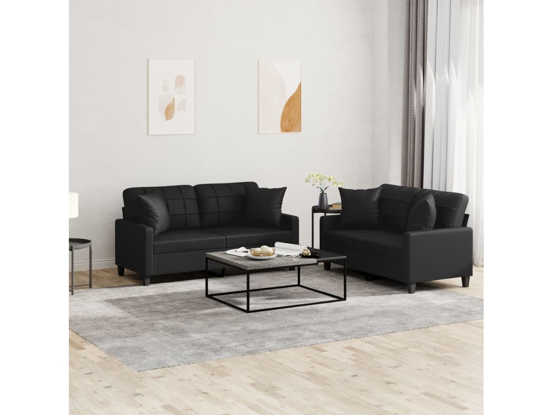Vidaxl 2 Pcs Conjunto De Sofás Couro Artificial Preto