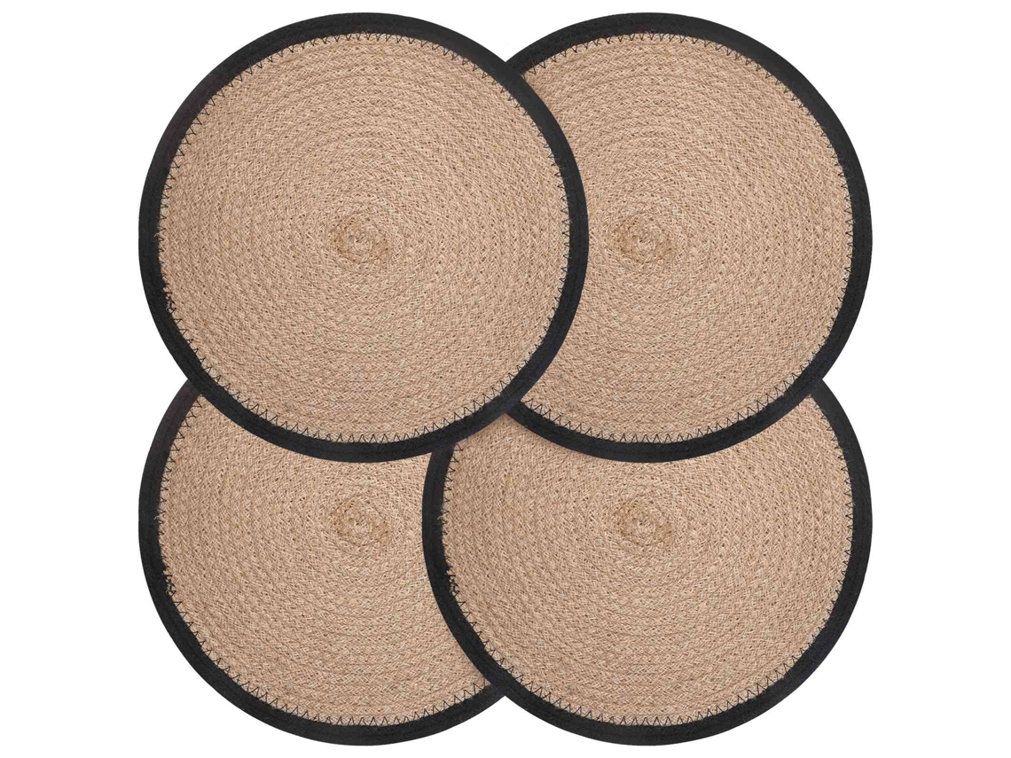 Vidaxl Sousplat De Juta 4 Unid. Natural E Preto 100% Juta Tossa