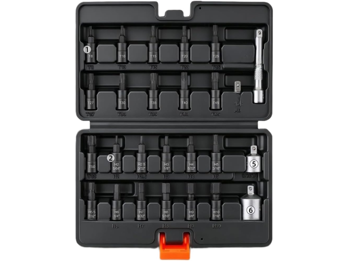Jogo De 26 Peças Bits 1/4" Em Com Chave Cabo T Para Uso E Oficinas.