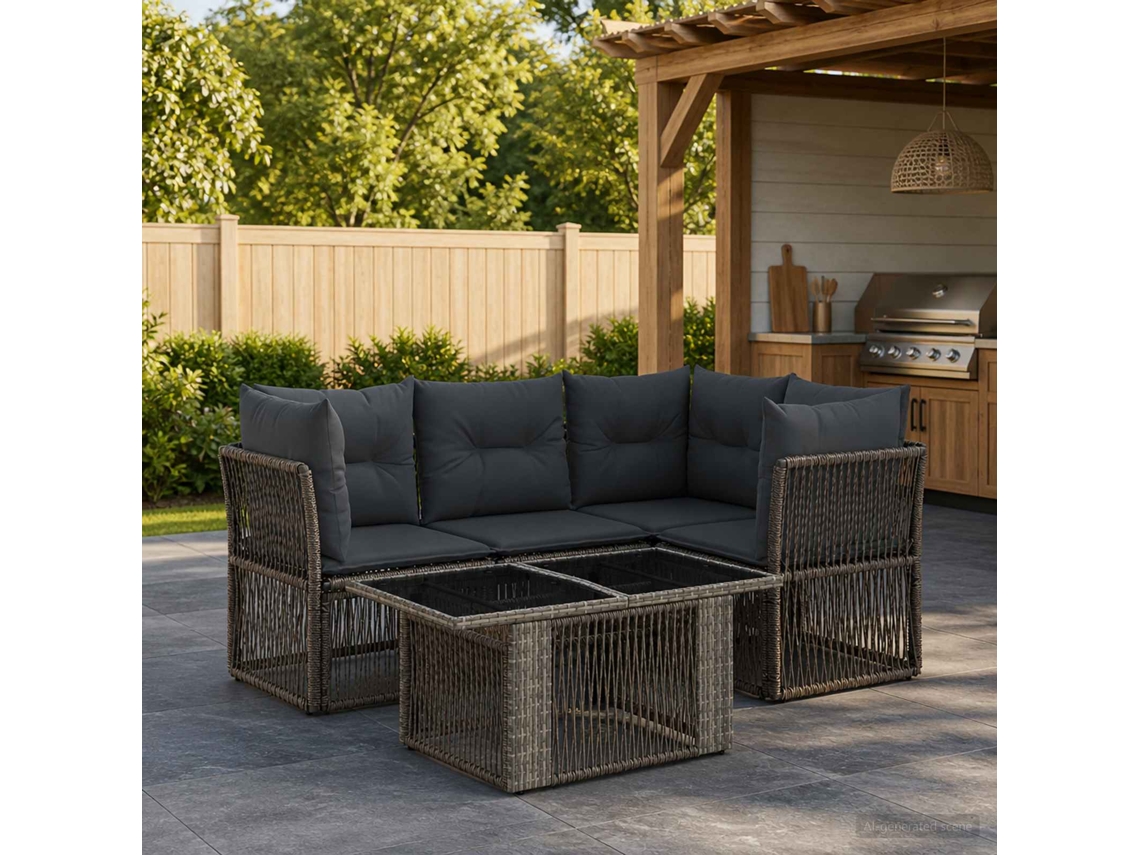 Vidaxl Conjunto De Sofá De Jardim 5 Unid. Cinzento Vime Pe
