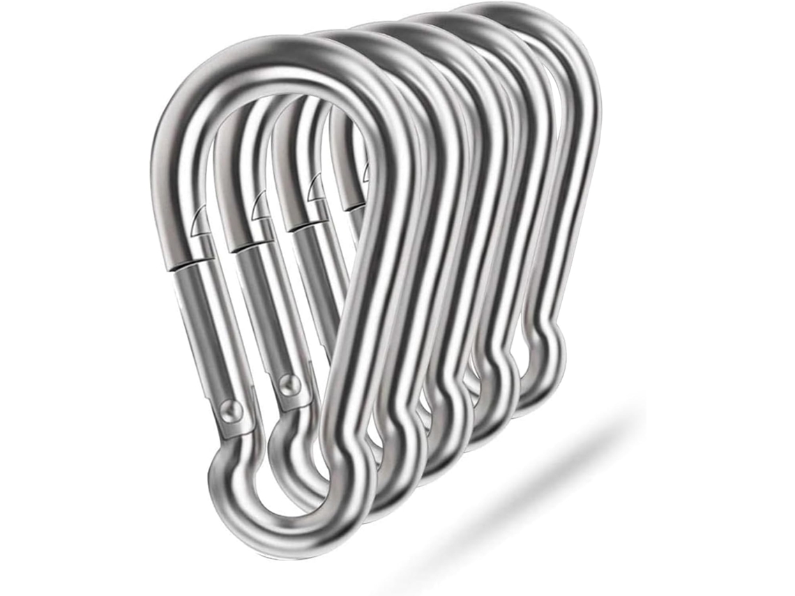 Conjunto de 5 mosquetões em aço inoxidável 304 com encaixe de 1/4", corrente