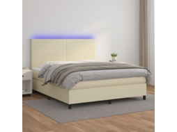 Vidaxl Cama Box Spring C/ Colchão/led 160x200cm Couro Artificial Creme