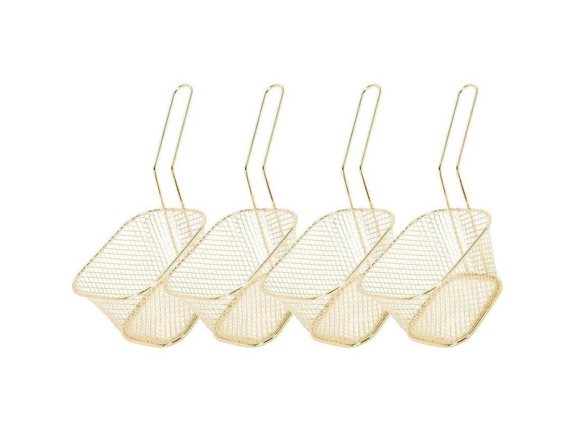 4 Peças Cesta de Fritura Quadrada Mini Aço Inoxidável 304 para Batatas Fritas Anéis de Cebola Asas de Frango Ouro