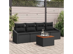 Vidaxl Conjunto De Sofá De Jardim 5 Unid. Preto Vime Pe