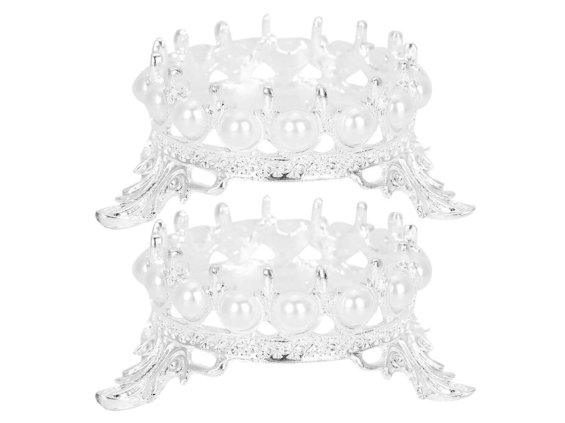 Suporte Para Canetas De Unhas Em Aço Inoxidável Com Design De Coroa Retro 2pcs Prata Para Salão De Beleza E Lar