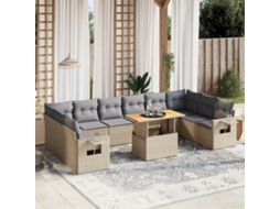 Vidaxl 11 Pcs Conjunto Sofás De Jardim C/ Almofadões Vime Pe Bege
