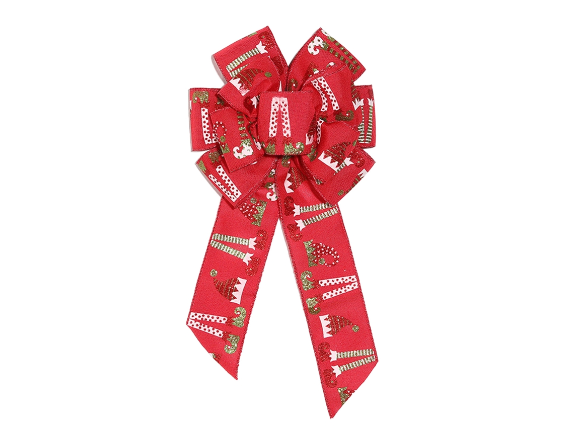 Calça de Natal com laço vermelho de 6,3cm, bordado de linho, LAXISCREED