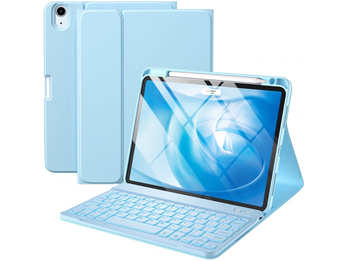 Capa Com Teclado Bluetooth Retroiluminado Para Ipad Pro De 11 Polegadas (2020/2021/2022) Caneta Stylus Não Incluída (português-azul-gelo)