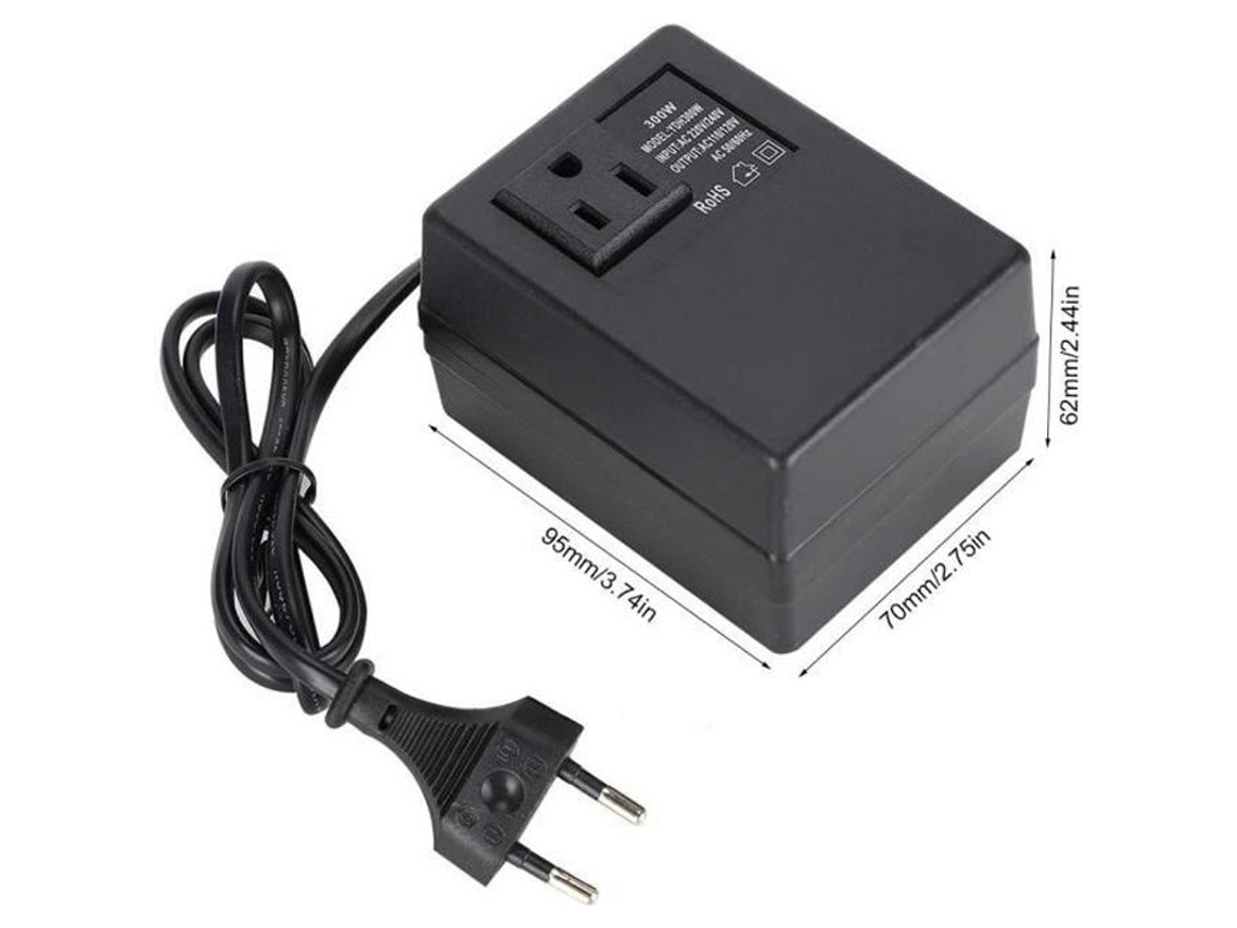 Transformador Ca 220v Para 110v Com Plugue Europeu 300w, Rai