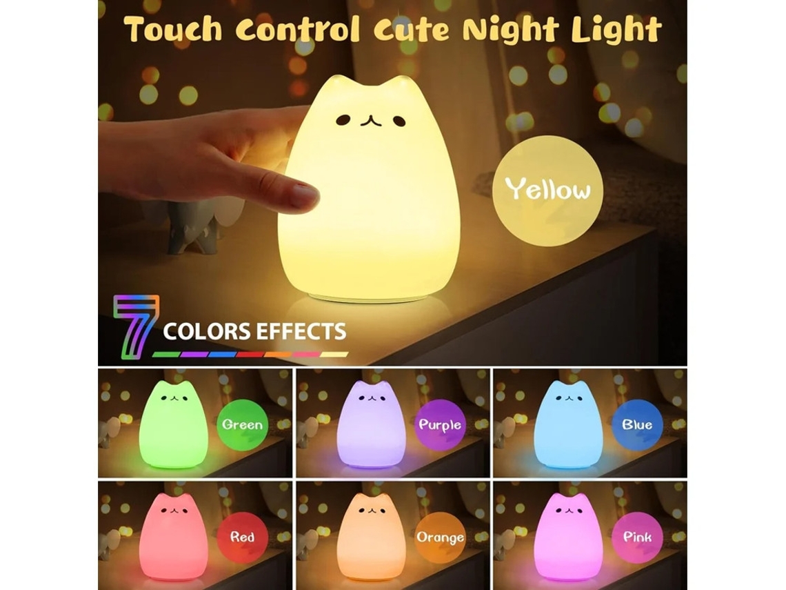 Luz Presença Gatos Yizhood 7 Cores Decoração Berçário Branco